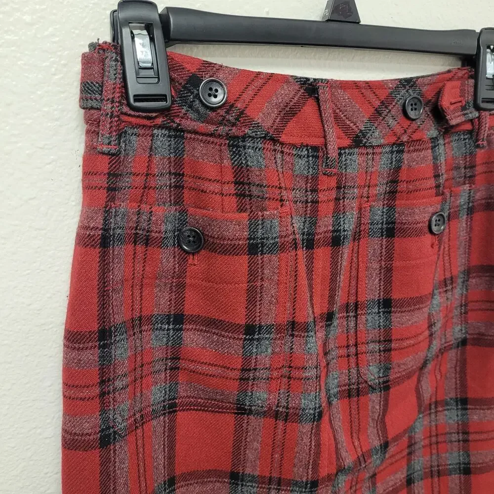 Eddie Bauer Red Plaid Skirt Size 2 100% Wool Pencil Holiday Preppy Fall School